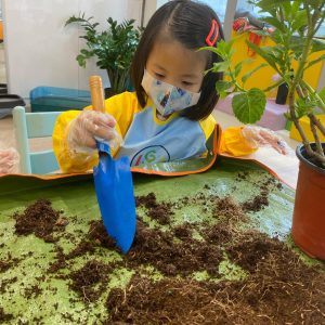 Best Playgroups in Hong Kong Island - Girl learning gardening